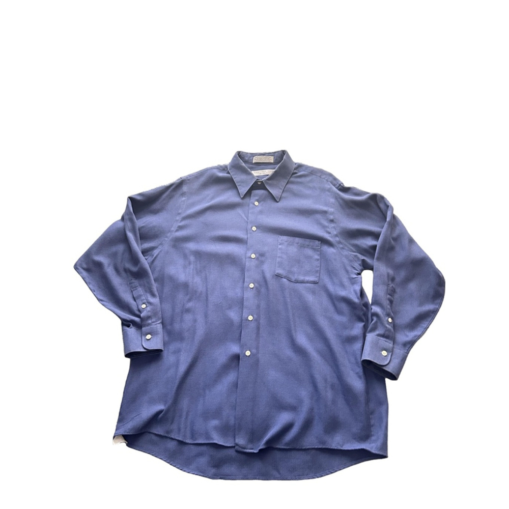 Geoffrey Beene Blue Wrinkle-Free Dress Shirt 17 34/35 Button Front